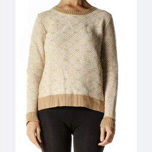 J. Crew Beige Diamond Sweater Crewneck Merino Wool Knit Women M